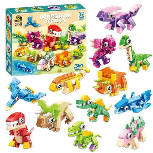 Animales Bloques de Construcción,3 en 1 Mini Dinosaurios Construcciones para Niños,Juego de Bloques de Construcción,Regalo y Premios Escolares,Regalos Navidad y Cumpleaños para Niños y Niñas 6-12 Años