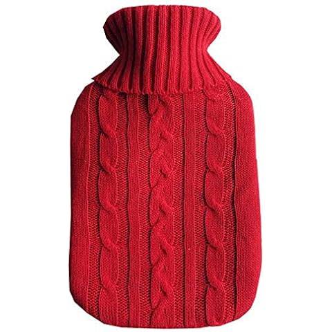 TRIXES Red Knitted Hot Water Bottle Cover for Pain Relief Cover