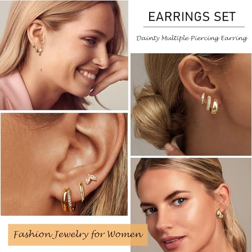18 Pcs Gold Earrings for Women Stack Hoops Small Dainty Gold Huggie Hoop Earring Set2