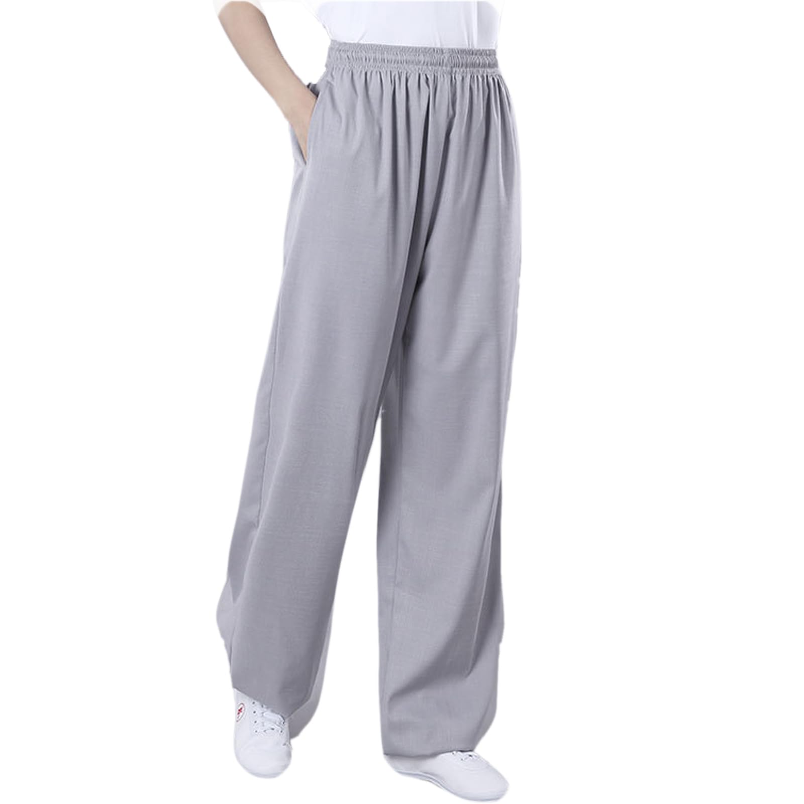 Pantalon Tai chi Coton Lin Homme,Pantalons Art Martiaux Taekwondo Femme avec Poches, Pantalon Kung Fu Style Tai chi et Wing Chun Yoga Entraînement (Size:m,Color:d)