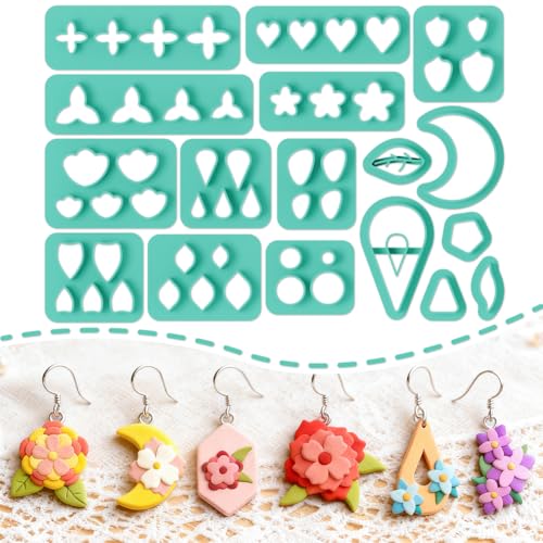 Image of ORIGACH 17 Pcs Flower Petal Polymer Clay Cutters Set Earring Clay Cutter DIY Craft Supplies for Earring and Jewelry Making