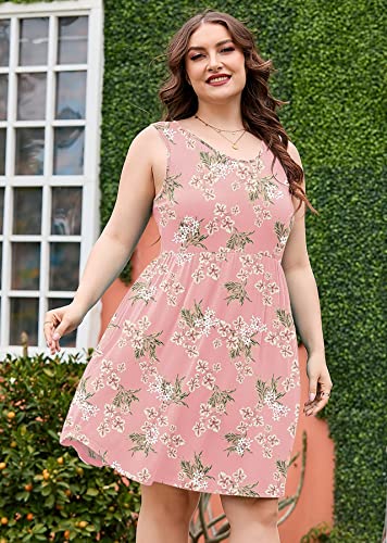 Image of AusLook Plus Size Summer Tank Dress for Women Casual Sleeveless Crewneck Pleated Babydoll Swing Sundresses with Pockets 1X-5X