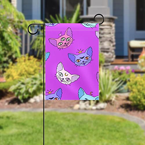 Bandera de jardín de gatos rosa de doble cara lavable que no se decolora con el sol exterior 5