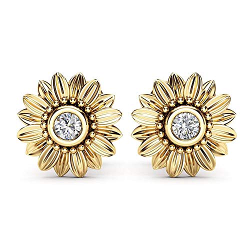 Lywjyb Birdgot Sunflower Earrings Women Fashion Elegant Rhinestone Golden Silver Earrings