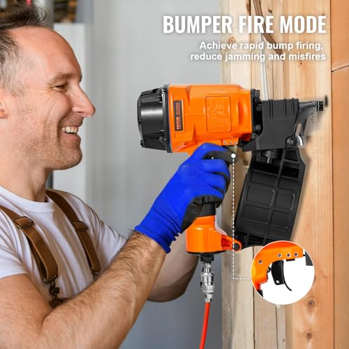 Image of VEVOR Coil Siding Nailer MCN70, 1-3 /4 inch to 2-3 /4 inch 15 Degree Pneumatic Siding Nail Gun, 70-120PSI Air Coil Nailer for Pallet, Crating, Framing, Siding and Fencing