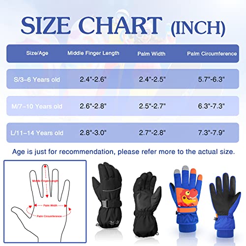 American Trends Kids Winter Gloves Waterproof Girls Boys Ski Gloves Warm Snow Gloves Toddler Finger Gloves Mittens Navy Dinosaur S thumb #4