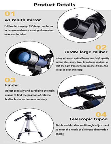 Telescopio portátil Hd para niñas y principiantes, refractor 400/70 mm miniatura 6