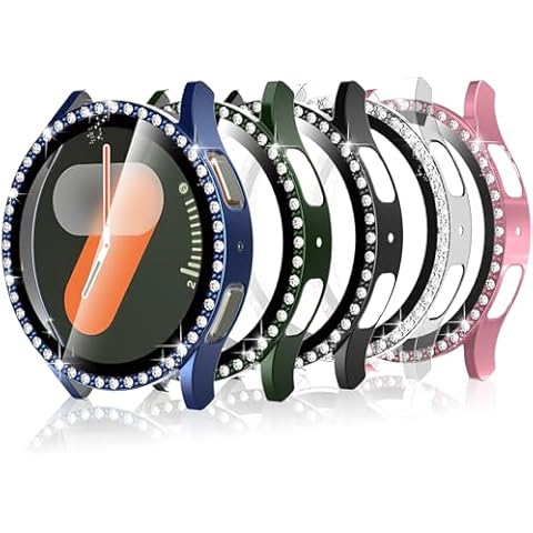 Bigqin 5 Pack Screen Protector Case Compatible with Samsung Galaxy Watch 7 40mm,Bling Crystal HD Hard PC Ultra-Thin Crystal Bumper Case(Transparent, Black, Rose Pink, Green, Blue) Cover