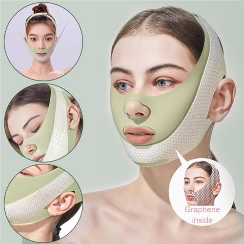NJCXOLA Face Lifting Maske,V-Linie Maske,Schmerzfreier Gesichtslifting-Verband für Schlaffe Gesichtshaut,Jederzeit einsetzbar,Grün