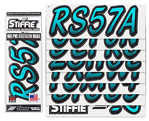 Image of STIFFIE Whipline Candy Blue /Black 3 inch Super Sticky Boat & PWC Registration Decals • Numbers Letters Stickers