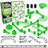 Marble Genius Add-on Accessory Marble Rails Booster Set, 30 Piece Marble Run for Kids 8+ (Action Rails, Jumps, Swings, Tubes & 12 Glass Marbles), STEM, Great for Kids & Teens