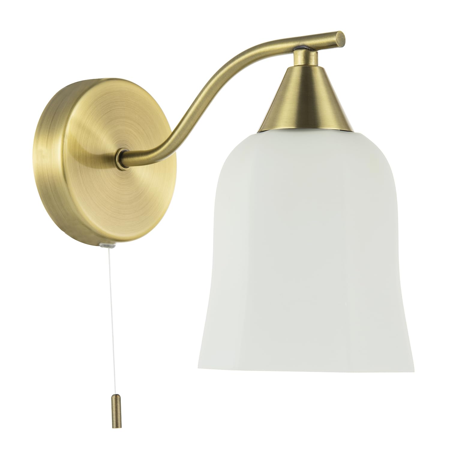 Antique Brass Downlight Wall Light - Opal Glass Shade - Gold - 19cm Height