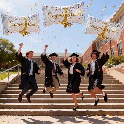 Image of Graduation Diploma Balloons, 2026 Graduation Party Decorations 3 pcs Black White Congrats Grad 2026 Diploma Foil Balloon for High School College Class of 2026 Congratulations Graduate Party Decoration