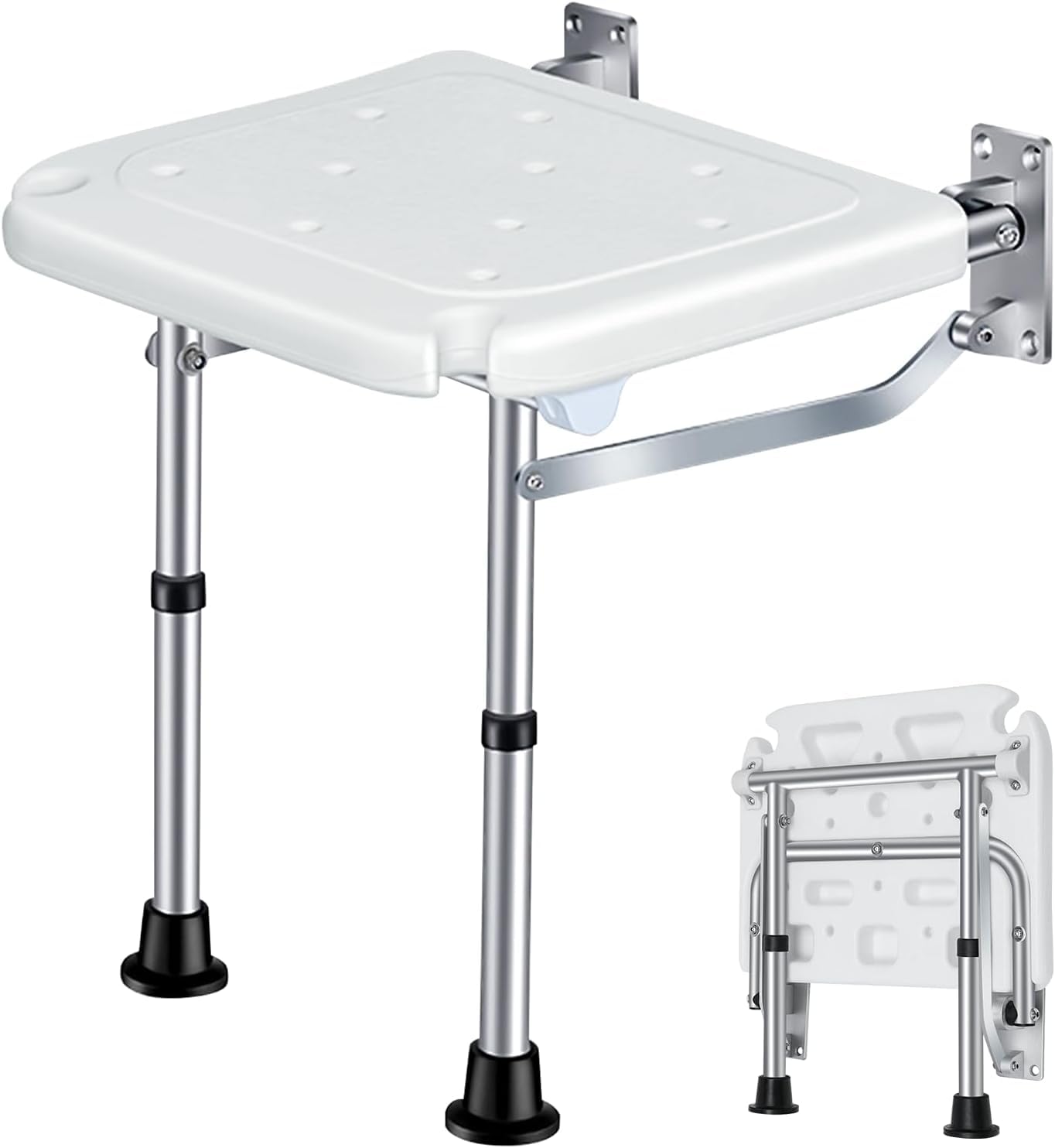 Folding Shower Seat Wall Mounted, Height Adjustable Shower Chair with Non-Slip Support Legs, Fold Up Bath Stool for Elderly, Disabled, Pregnant Woman, Maximum Load 180KG