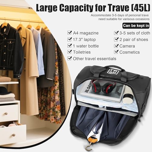Garment Bag for Travel - Wrinkle-Resistant Carry On Suit Bag with Shoe Compartment & Shoulder Strap, Convertible 2-in-1 Waterproof Duffel Bags for Business Trips/Weekend Getaway, Black3