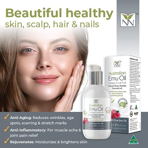 Miniatura 2 de Y-Not Natural - Aceite de emu orgánico farmacéutico 100% puro de 6.8fl oz  Aceite de omega 3, 6 y 9 aborígenes con infusión de rosa wardia para