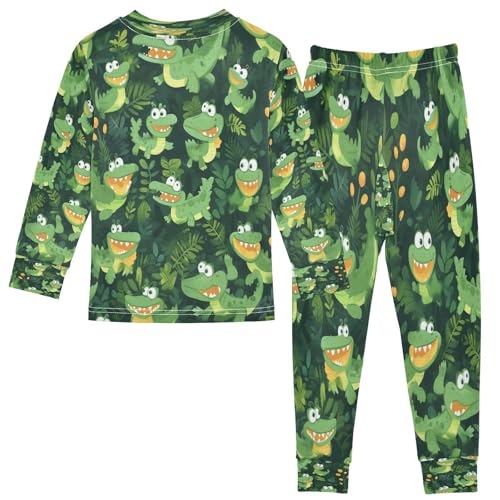Pajama Sets Long Sleeve Cute Crocodile Pattern Print Soft Comfy Sleepwear 2 Piece PJS 3-8T3
