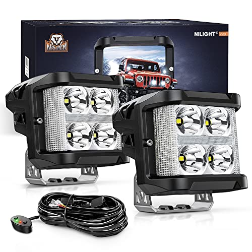 Nilight Side Shooter LED Light Pods with DRL, 4 Inch 26W Spot Flood Combo LED Cubes Light w/ 16AWG Wiring Kit for Fog Light Driving Light Auxiliary Light on Truck ATV UTV