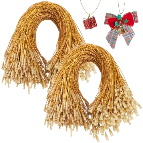 SOFPLATE 600Pcs Gold Ornament Hanger String Ornament Hanging Thread Short 202mm Precut Snap Fastener Polyester Cable Ties Wraps Wire Locking Rope for Christmas Tree Wall Party Hanging Decorations