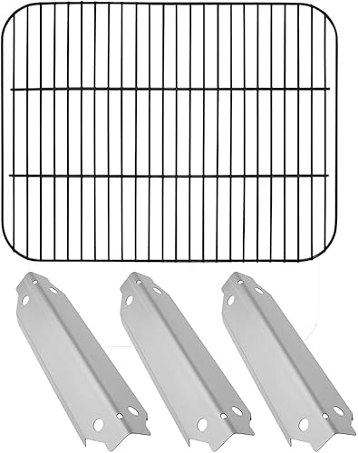Juego de rejilla de cocina de porcelana y tres placas de calor de repuesto de acero inoxidable para Dyna-Glo modelos de parrilla de 3 quemadores