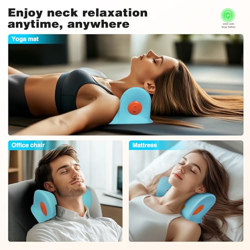 heated neck pillow red light therapy for neck pain relief portable neck stretcher pillow with heating pad shoulder relaxer for muscle relax tension relief