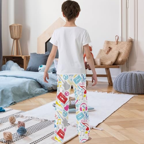 Boy's Pants White Pink Gray Music Pattern Jogger Pants Elastic Waist Long Bottoms Trousers with Pockets 6-14 Years3