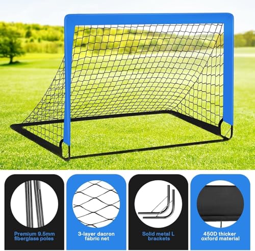 Image of 2 Soccer Goal of 4X3 FT for Backyard, Portable Football Goal Training Equipment with Soccer Ball, 10 Football Cones, Carry Bag, Practice Net for Youth Games, Sports