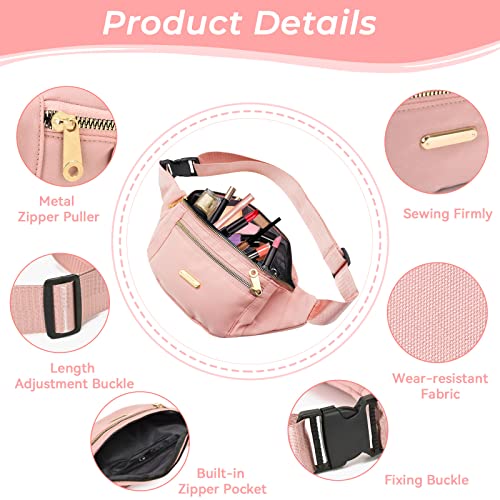 Fanny Pack Fashionable Waist Bag Casual Travel Bum Bag with 3 Zipper Pockets for Women Men Sports Running Hiking Jogging (Pink) - Image 3
