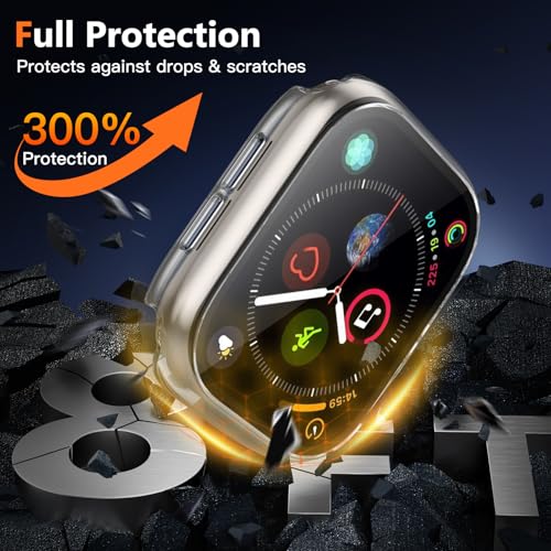Image of Charlam Tempered Film Apple Watch Case with Screen Protector Compatible with 41mm Series 8 /7, Full Protective Hard PC Bumper Touch Sensitive HD Screen Cover for iWatch Accessories, Pack of 3, Clear,