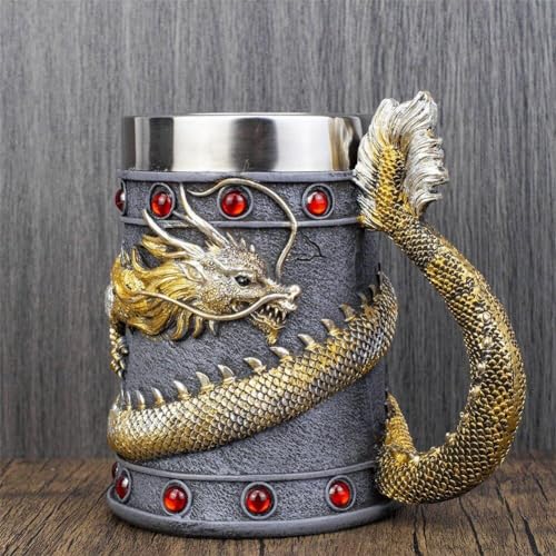 Chope de bière dragon vintage 3D en acier inoxydable de qualité supérieure