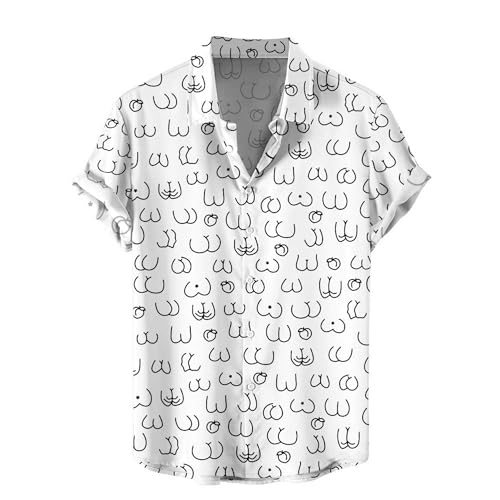 Funny Butts 2 Hawaiian Shirt for Men - Aloha Playful Button Down Mens Hawaiian Shirts Short Sleeve Luau Beach Shirt