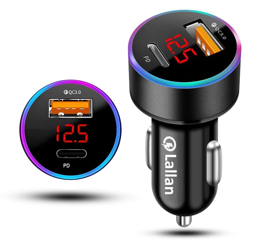 Car Charger, Fast Car Charger Adapter, 12V/24V USB Socket, 25W PD & QC3.1 Dual Port Cigarette Lighter USB Charger, USB Car Charger for iPhone, Samsung,