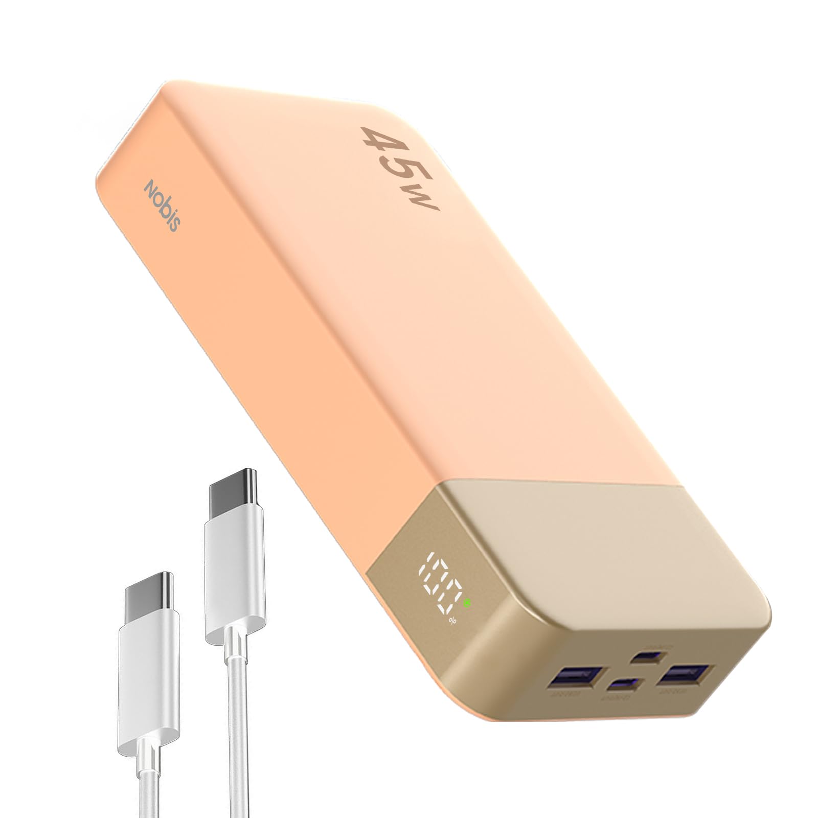 Nobis Power Bank 20000mAh Powerbank 45W Ricarica Rapida Caricatore Portatile USB C In & Out, 4 Porte Portable Charger con Display Digitale a LED, Compatibile con MacBook Phone 15 S23 (Arancione)