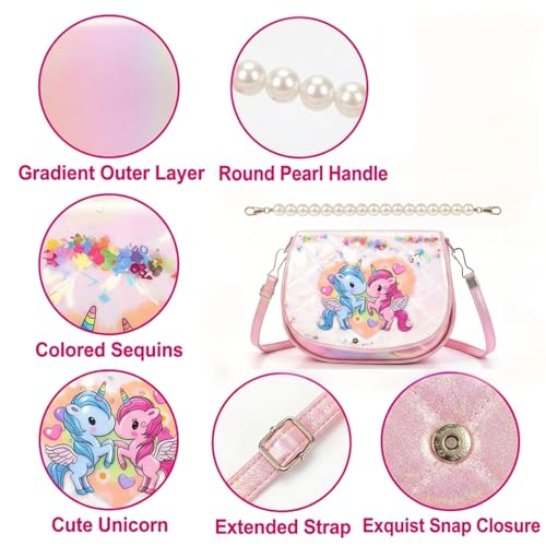 Image of PATPAT Unicorn Sling Bag for Girls, Women & Kids - Pink, Animal Print, Zipper Closure, Beaded Chain & Shoulder Straps, Compact Size (19x9x14 cm), Birthday Gift