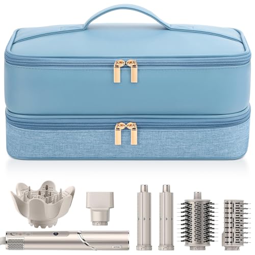 Image of Travel Hair Dryer Case for Shark Flexstyle, Double-Layer Carrying Case for Shark Flex Style Blow Dryer, Portable Hair Tools Storage Organizer Bag for Shark Beauty Hairdryer Attchments (Misty Blue)