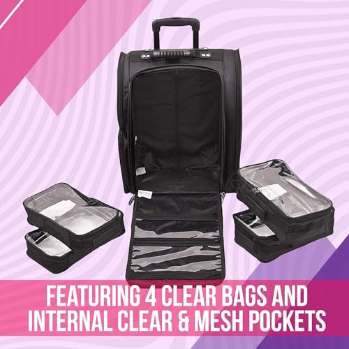 Image of Adson Multifunctional Professional Beauty Makeup Artist Rolling Cosmetic Aluminium Vanity Trolley Beauty Train case Makeup Cosmetic Trolley Hairstylist Travel Organizer (Smoky Black)