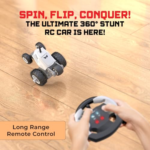 Image of Mirana Warrior 360 Degree Rotating Stunt RC Car Toy for Kids | High Speed Steering Remote Control Vehicle | USB Type-C Rechargeable | Made in India (White)
