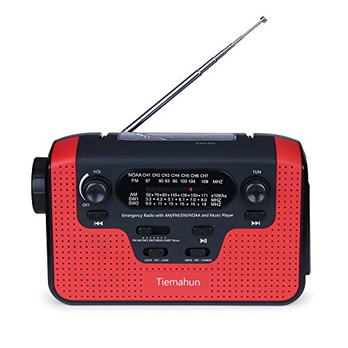 Tiemahun NOAA Weather Alert Emergency Radio WB/FM/AM/SW, Solar/Hand Crank Windup, MP3 Music Radio