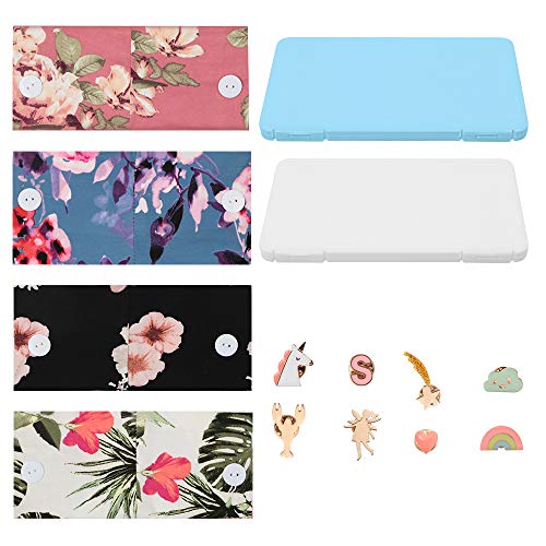 Sayopin 4Pcs Premium Non-Slip Headbands with 4 Pack Randomly Sent Pins for Face Mask, Elastic Soft Womens Ear Savers Hair Band with 2 Face Mask Storage Case, Button Headbands for Nurses Doctors(Daily)