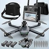 S197 foldable drone HD camera with screen fixed height hovering one key takeoff and landing 3 batteries safety aerial photography toys indoor and outdoor remote control quadcopter (S197-3Battery)