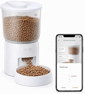 Smart Automatic Pet Feeder, 3L Food Dispenser for Cats and Dogs, App Control with Wi-Fi, Timed Feeding, Dual Power Supply, Desiccant Bag, White