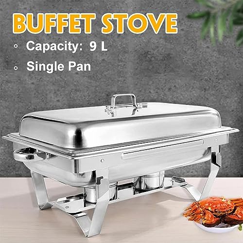 MINHUANG Chafing Dish Aus Edelstahl Mit 9 L Fassungsvermögen, Buffetwärmer-Sets, Für Partyessen in Der Küche, Hotel, Mit Lebensmittelpfanne/Halter/2 Alkoholkochern/Deckel – Bild 5