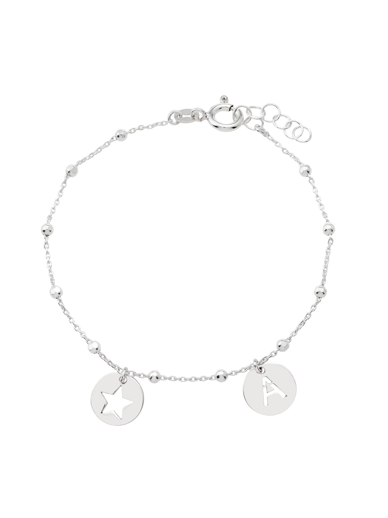 PlataJewelsPlataJewels- Pulsera con Inicial+Estrella Mujer Plata de Ley 925. Pulsera de Bolitas Personalizadas con Letras a elegir A-Z. Pulseras personalizadas con Iniciales. Regalo Mujer Ideal para Mama,Hermana