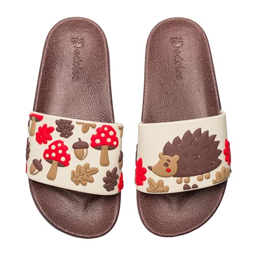 Dedoles Badeschuhe & Hausschuhe Damen Herren & Kinder Badesandalen lustige Designs Bücher Kaffee Party Pizza Fuchs Bär Lama Wolken Geschenk, Farbe: Waldigel, Gr.: 35 EU 1