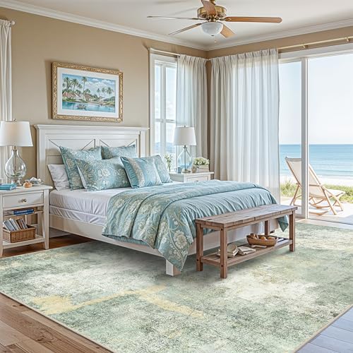 9x12 Area Rug for Living Room- Modern Abstract Machine Washable Rug Large Area Rug Indoor Stain Resistant Carpet for Bedroom Non-Slip Low Pile Soft Room Decor 9X12 Sage Green