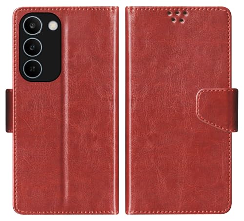 Image of SBMS Flip Cover for Realme C83 5G /Narzo 100 Lite 5G /P4 Lite 5G Back Case with Magnatic Closure | Genuine Leather Finish | Inbuilt Stand | Card & Money Pocket | Wallet Style Flip Cover (Brown)