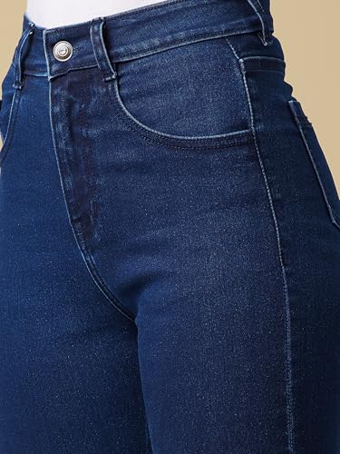 Image of Miss Chase Women's Skinny High Rise Cropped Fringed Hemline Detailing Stretchable Denim Jeans