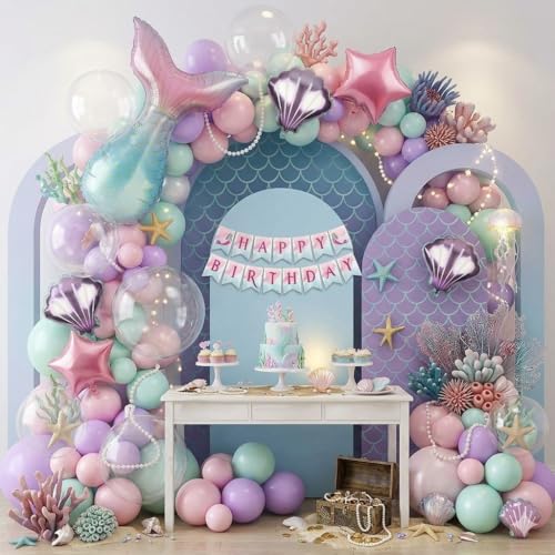 Image of Party Propz Mermaid Theme Birthday Decorations Kit for Girls - 44 Pcs, Mermaid Balloons for Birthday, Transparent Round Balloons with Foil Balloons, Happy Birthday Decoration Kit for Girls (Cardstock)