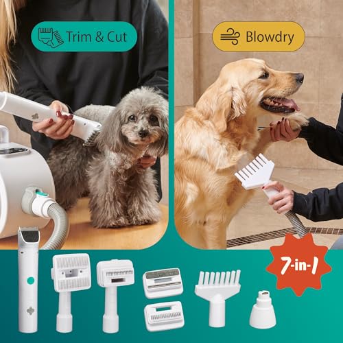 PetCove Dog Grooming Kit – Pet Clippers, Nail Grinder & Blow Dryer with Quiet 3-Speed Suction, 3 Heat Settings, 2.6L Dog Hair Vacuum Dust Bin, HEPA System, Self-Cleaning Brushes - Image 3