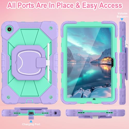 Image of WESOROL Case for Samsung Galaxy Tab A11 Plus Galaxy Tab A9 Plus 11 Inch,Shockproof Cover for Samsung Tablet A11+ /A9+ Case with Screen Protector 360 Rotating Stand Pencil Holder,Purple Green